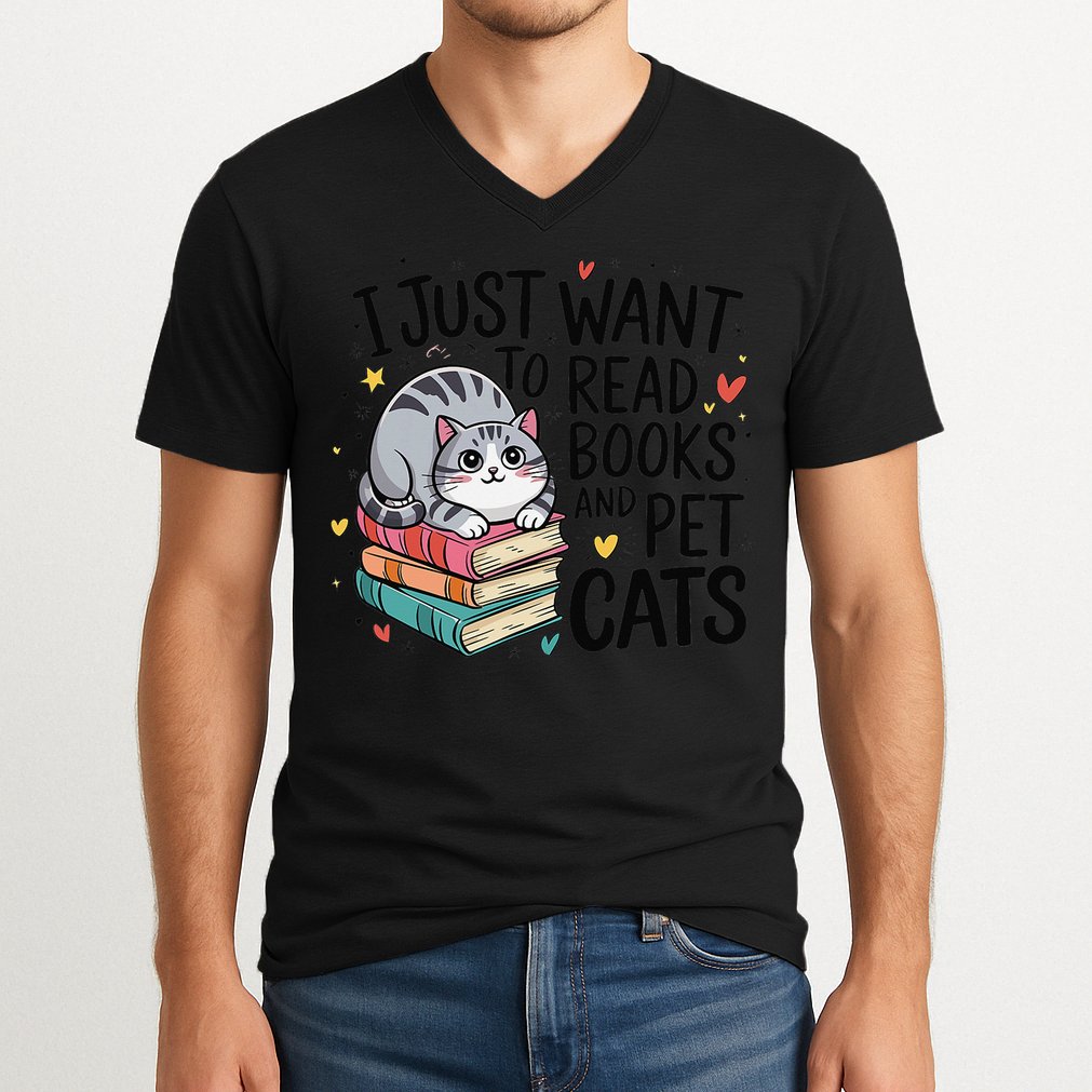 School Education Reading Teacher Knowledge Power Cat Book V-Neck T-Shirt