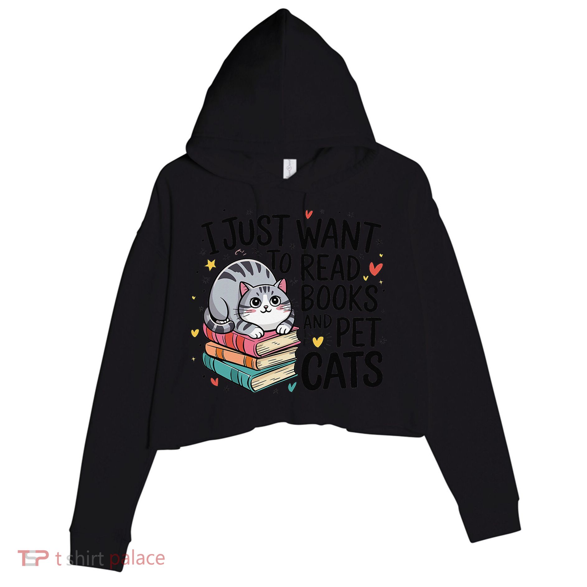 School Education Reading Teacher Knowledge Power Cat Book Crop Fleece Hoodie