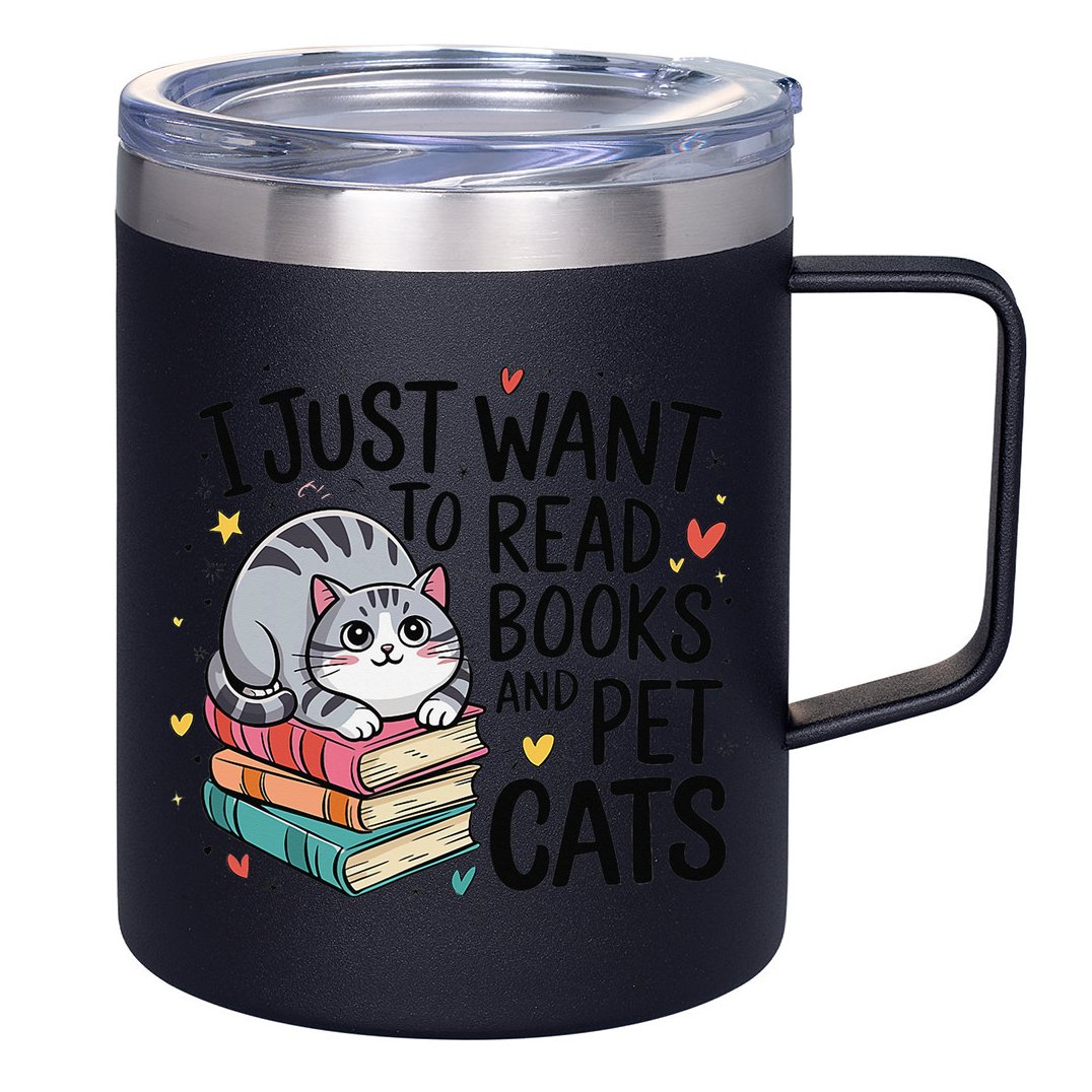 School Education Reading Teacher Knowledge Power Cat Book 12oz Stainless Steel Coffee Mug