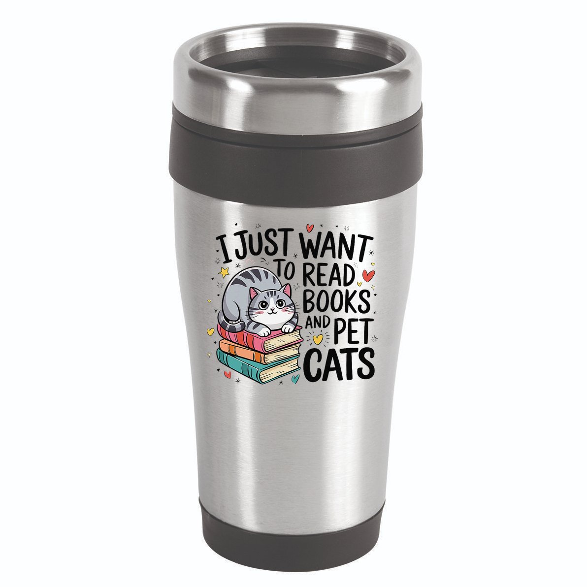 School Education Reading Teacher Knowledge Power Cat Book 16oz Travel Tumbler