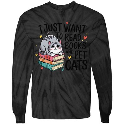 School Education Reading Teacher Knowledge Power Cat Book Tie-Dye Long Sleeve Shirt
