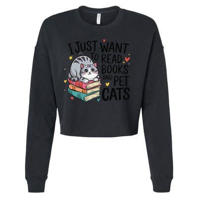 School Education Reading Teacher Knowledge Power Cat Book Cropped Pullover Crew