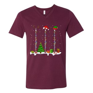 Santa Elf Reindeer Flute Christmas Light Musical Instrument V-Neck T-Shirt