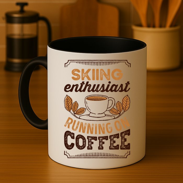 Skiing Enthusiast Running On Coffee Caffeine Lover Cool Gift Mug