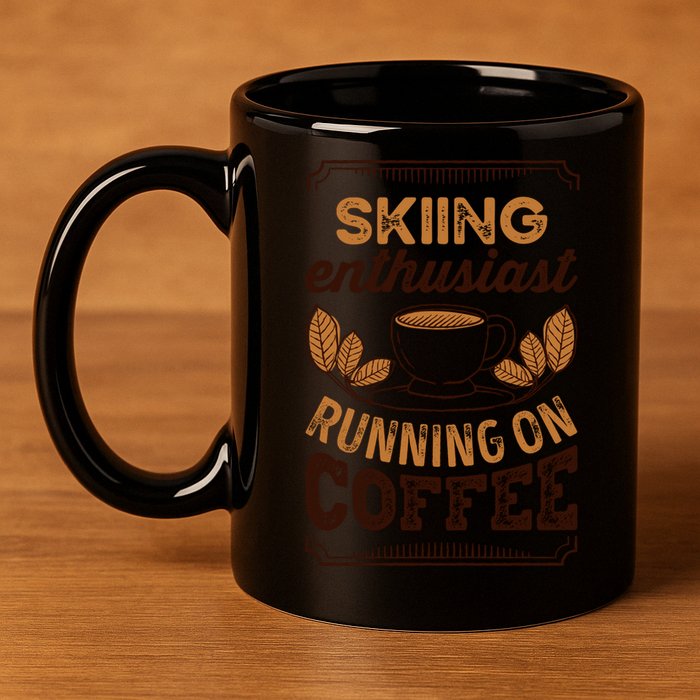 Skiing Enthusiast Running On Coffee Caffeine Lover Cool Gift 11oz C Handle Ceramic Mug