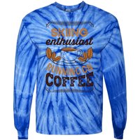 Skiing Enthusiast Running On Coffee Caffeine Lover Cool Gift Tie-Dye Long Sleeve Shirt