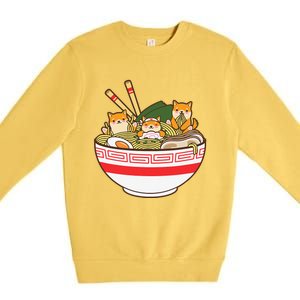 Shibas Eating Ra Noodles Kawaii Japanese Food Anime  Premium Crewneck Sweatshirt