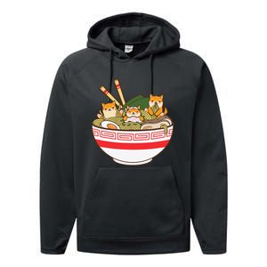 Shibas Eating Ra Noodles Kawaii Japanese Food Anime  Performance Fleece Hoodie