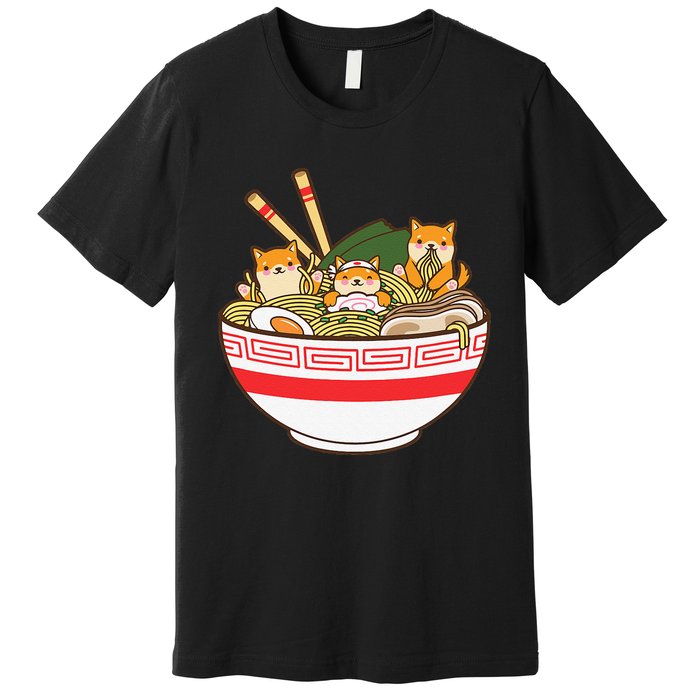 Shibas Eating Ra Noodles Kawaii Japanese Food Anime  Premium T-Shirt