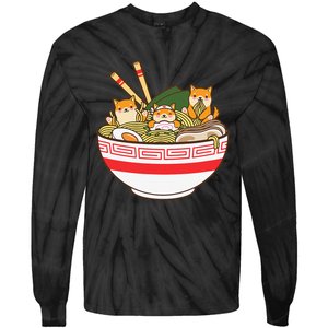 Shibas Eating Ra Noodles Kawaii Japanese Food Anime  Tie-Dye Long Sleeve Shirt