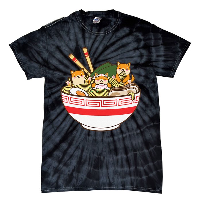 Shibas Eating Ra Noodles Kawaii Japanese Food Anime  Tie-Dye T-Shirt