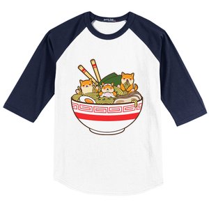 Shibas Eating Ra Noodles Kawaii Japanese Food Anime  Baseball Sleeve Shirt