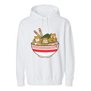 Shibas Eating Ra Noodles Kawaii Japanese Food Anime  Garment-Dyed Fleece Hoodie