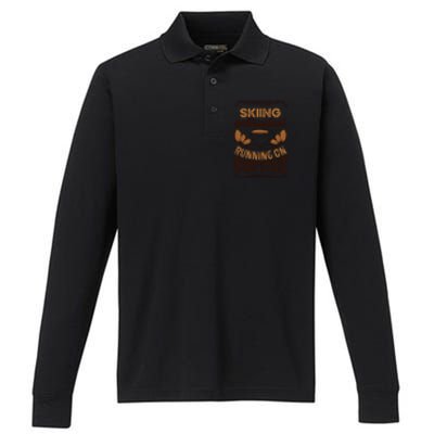 Skiing Enthusiast Running On Coffee Gift For Skier Performance Long Sleeve Polo