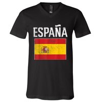 Spain Espana Spanish Flag Pride Sports Fan Soccer Gift V-Neck T-Shirt