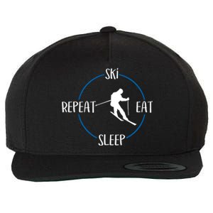 Ski Eat Sleep Repeat Gift For Skiers And Downhill Skiers Great Gift Wool Snapback Cap