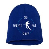 Ski Eat Sleep Repeat Gift For Skiers And Downhill Skiers Great Gift Short Acrylic Beanie