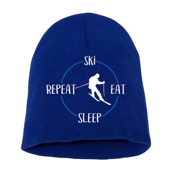 Ski Eat Sleep Repeat Gift For Skiers And Downhill Skiers Great Gift Short Acrylic Beanie