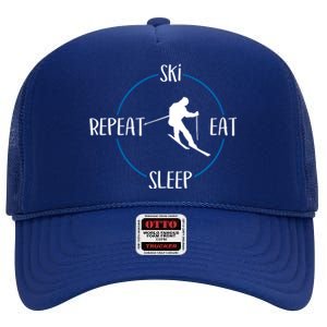 Ski Eat Sleep Repeat Gift For Skiers And Downhill Skiers Great Gift High Crown Mesh Back Trucker Hat