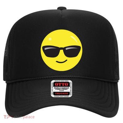Sunglasses Emoticon Smile Face Im Cool High Crown Mesh Back Trucker Hat