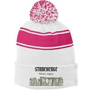 Stonehenge England Souvenir Stripe Pom Pom Beanie