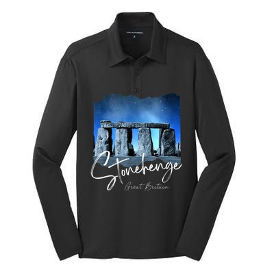 Stonehenge England Souvenir Stonehenge At Night Silk Touch Performance Long Sleeve Polo