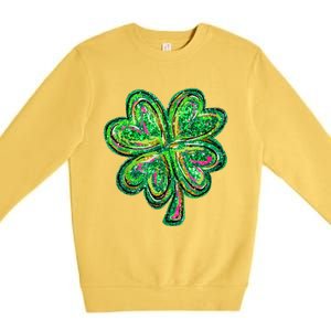 Shamrock Effect St Patricks Day Four Leaf Clover Premium Crewneck Sweatshirt