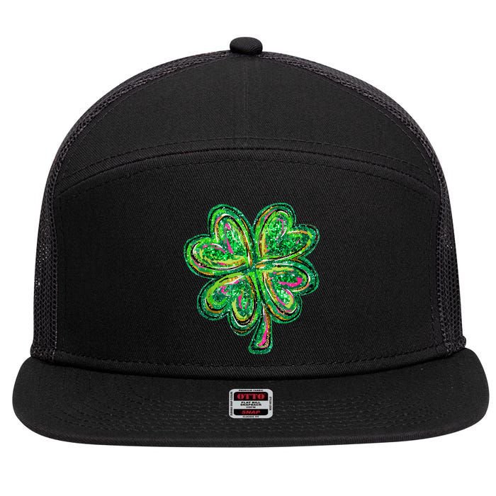 Shamrock Effect St Patricks Day Four Leaf Clover 7 Panel Mesh Trucker Snapback Hat