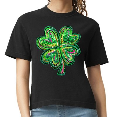 Shamrock Effect St Patricks Day Four Leaf Clover Comfort Colors Boxy T-Shirt