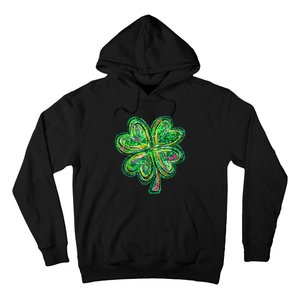 Shamrock Effect St Patricks Day Four Leaf Clover Hoodie