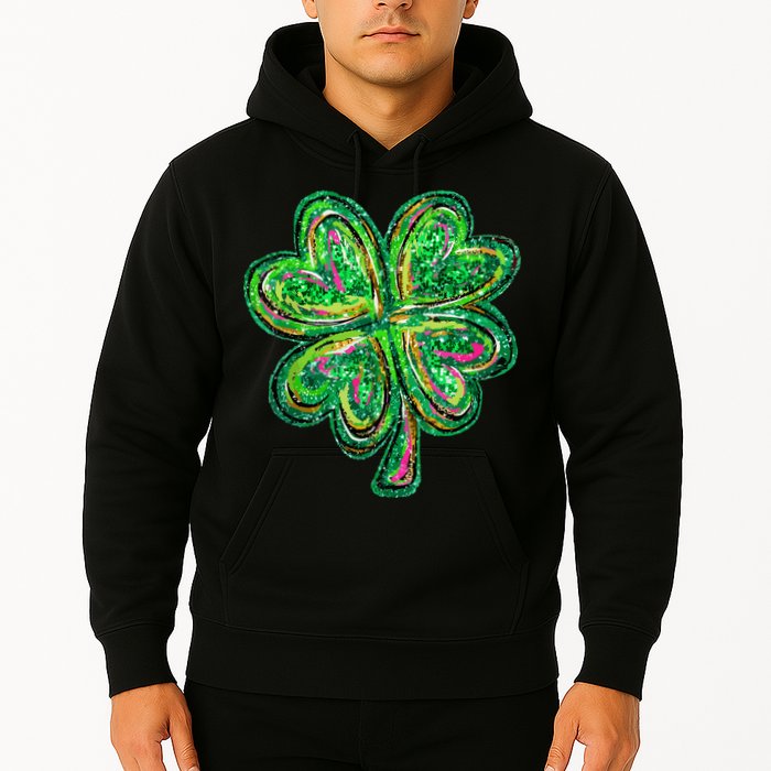 Shamrock Effect St Patricks Day Four Leaf Clover Hoodie