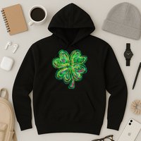 Shamrock Effect St Patricks Day Four Leaf Clover Hoodie
