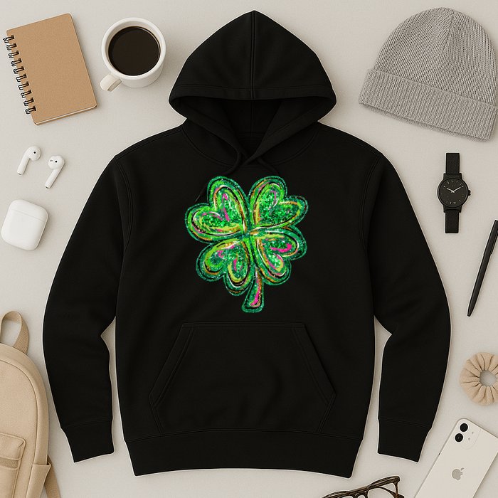 Shamrock Effect St Patricks Day Four Leaf Clover Hoodie