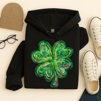 Shamrock Effect St Patricks Day Four Leaf Clover Hoodie