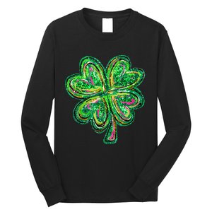 Shamrock Effect St Patricks Day Four Leaf Clover Long Sleeve Shirt