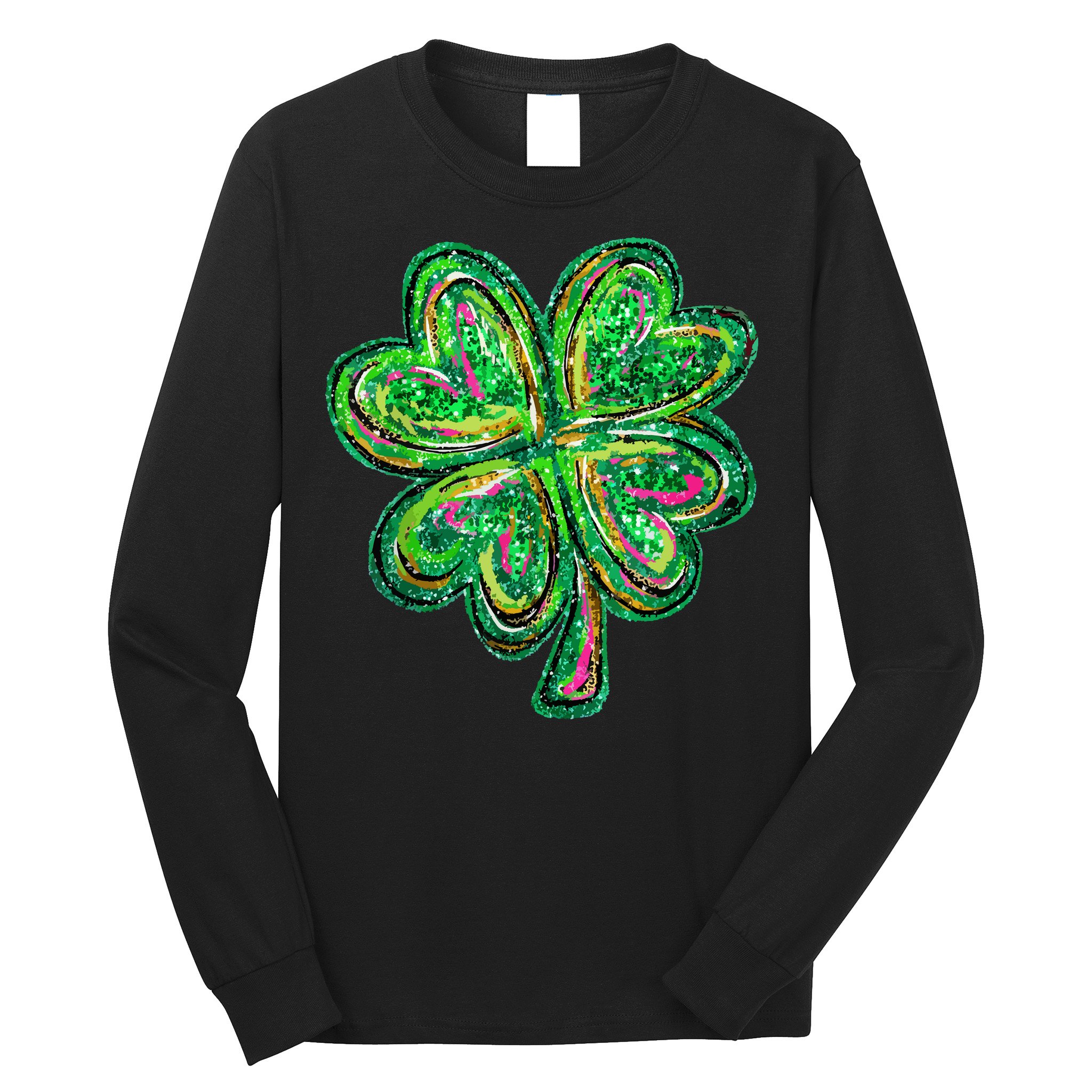 Shamrock Effect St Patricks Day Four Leaf Clover Long Sleeve Shirt