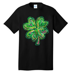 Shamrock Effect St Patricks Day Four Leaf Clover Tall T-Shirt