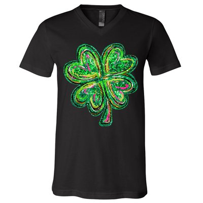 Shamrock Effect St Patricks Day Four Leaf Clover V-Neck T-Shirt