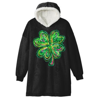 Shamrock Effect St Patricks Day Four Leaf Clover Hooded Wearable Blanket