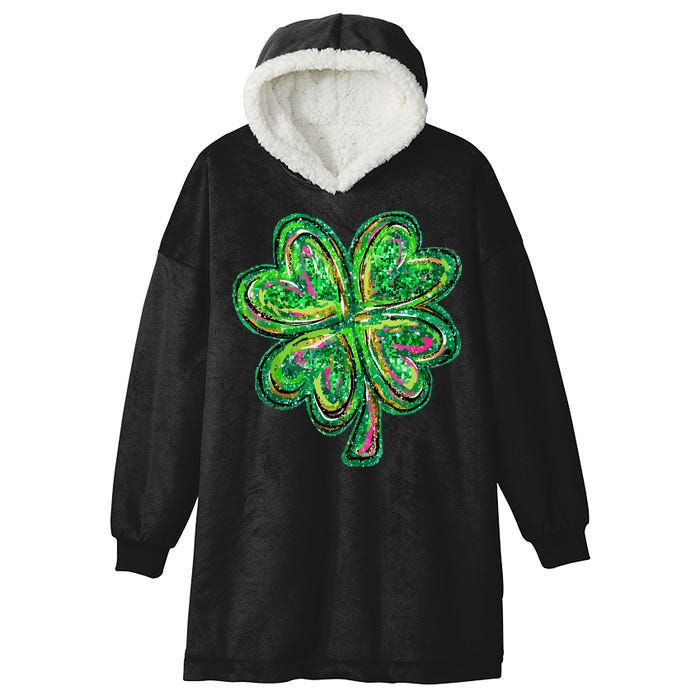 Shamrock Effect St Patricks Day Four Leaf Clover Hooded Wearable Blanket