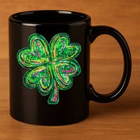 Shamrock Effect St Patricks Day Four Leaf Clover 11oz C Handle Ceramic Mug