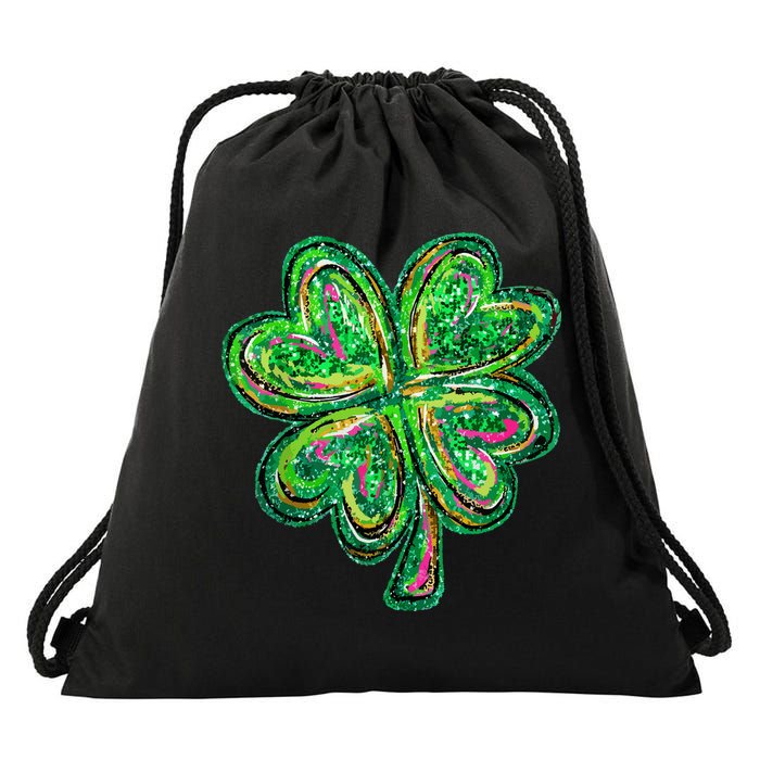 Shamrock Effect St Patricks Day Four Leaf Clover Drawstring Bag