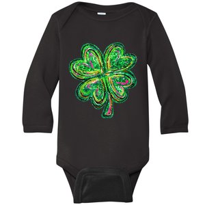 Shamrock Effect St Patricks Day Four Leaf Clover Baby Long Sleeve Bodysuit