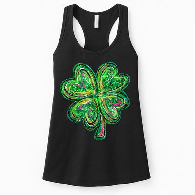 Shamrock Effect St Patricks Day Four Leaf Clover Womens Tank Top