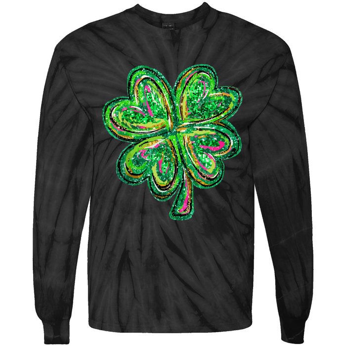 Shamrock Effect St Patricks Day Four Leaf Clover Tie-Dye Long Sleeve Shirt