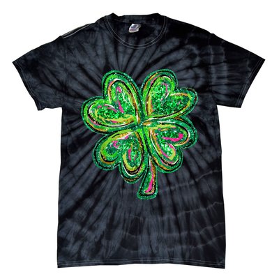 Shamrock Effect St Patricks Day Four Leaf Clover Tie-Dye T-Shirt