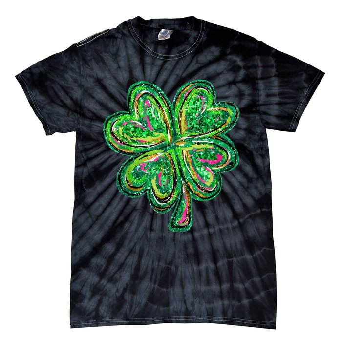 Shamrock Effect St Patricks Day Four Leaf Clover Tie-Dye T-Shirt