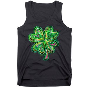 Shamrock Effect St Patricks Day Four Leaf Clover Tank Top