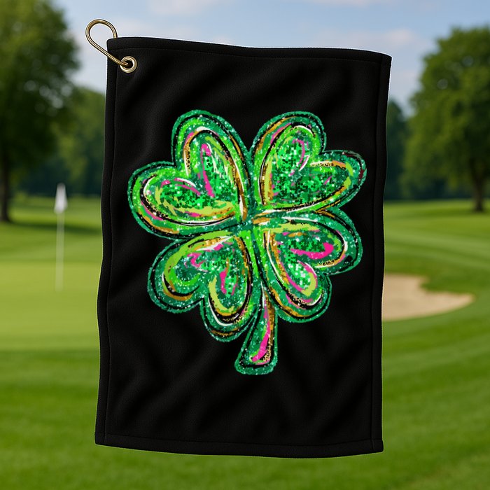 Shamrock Effect St Patricks Day Four Leaf Clover Golf Towel