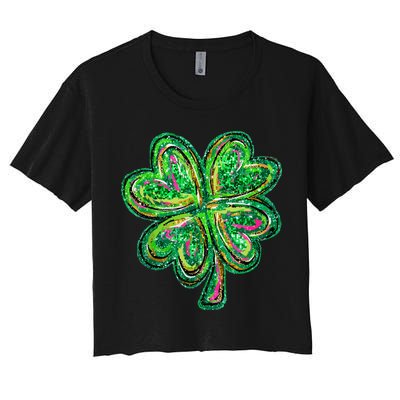 Shamrock Effect St Patricks Day Four Leaf Clover Crop Top